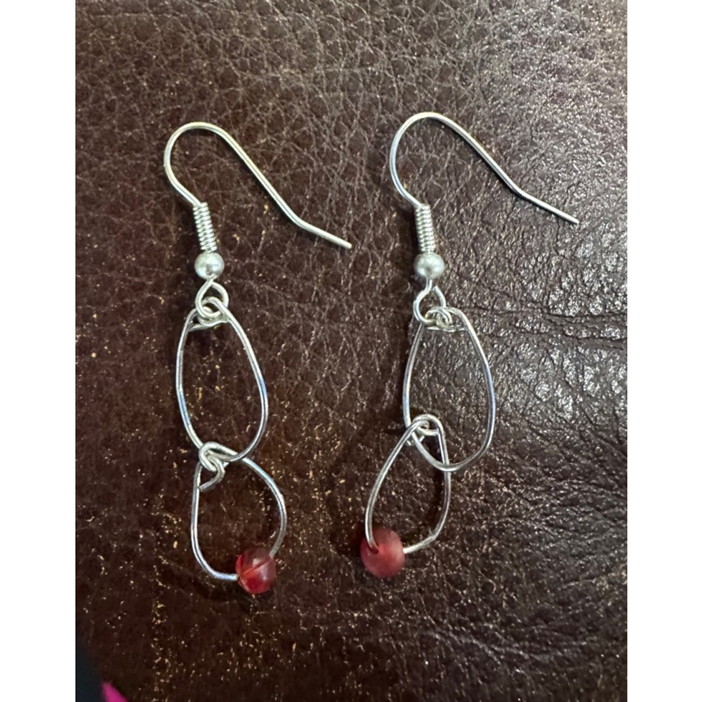 Women's Dangle Earrings Silver and Red - Picture 2 of 3